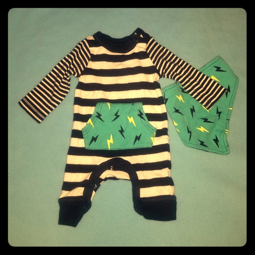 Cat & Jack one piece with matching bandana bib